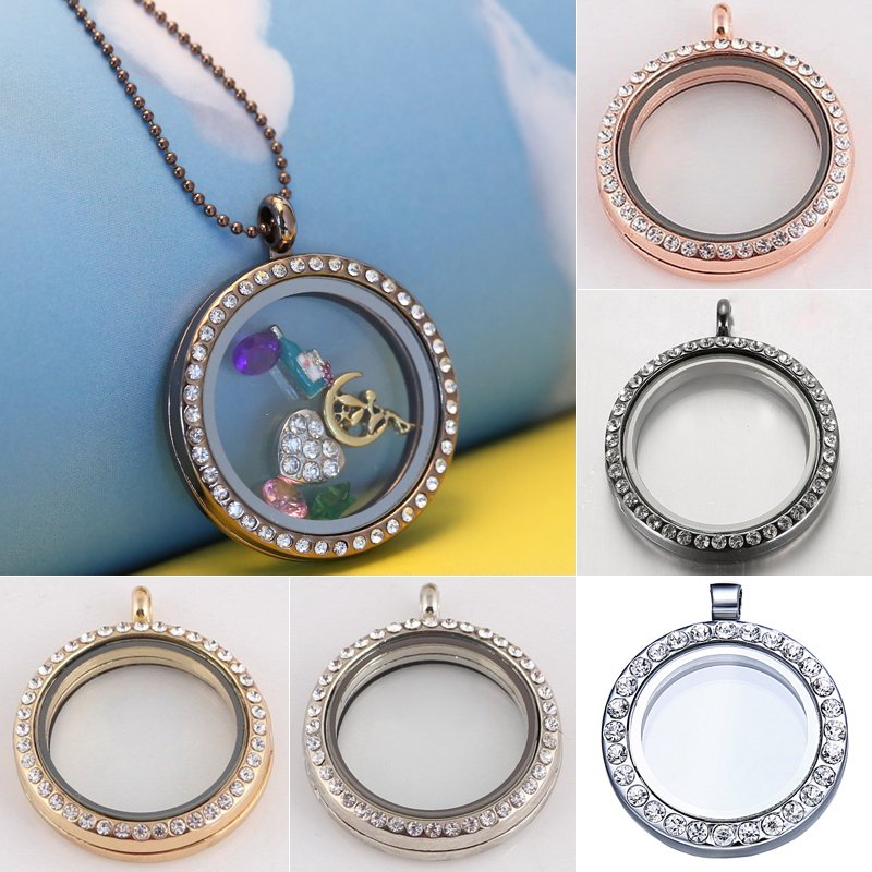 30mm Fashion Living Memory Floating Charms Glass Round Locket Pendant Necklace