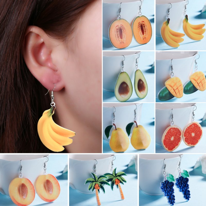 Summer Acrylic Resin Strawberry Pineapple Grape Banana Fruit Stud Earrings Women