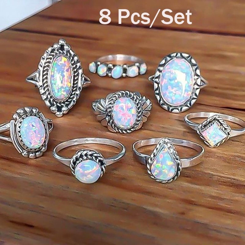 8pcs//set Fashion Vintage Turquoise Above The Knuckle Ring Midi Rings Set