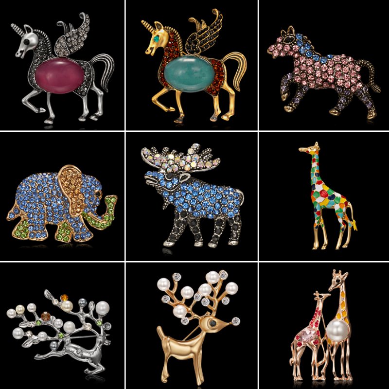 Nuevo Moda aniaml Caballo Jirafa Cristal Gema Broche Pin Joyas Regalo De Navidad