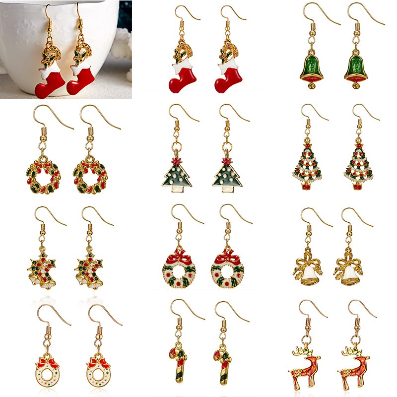 Lovely Cartoon Christmas Tree Earrings Drop Dangle Women Jewelry Xmas