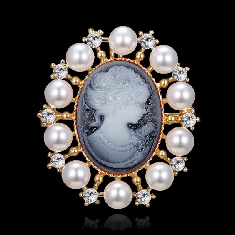 Silver Color Pearl Rhinestone Round Flower Elegant Women Fashion Brooch Pin Gift