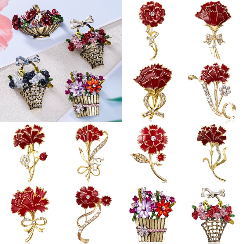 Female Colorful Flower Basket Brooch Alloy Faux Diamond Pin Jewelry Gift Z