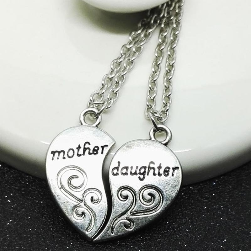 Mother And Daughter Heart Necklace Women Love "Mom" Mother's Day