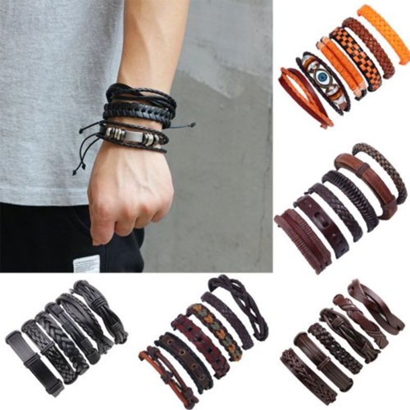 TTstyle Leather Stainless Steel Magnet Multi-Stripe Buckle Bangle Choose Colour 
