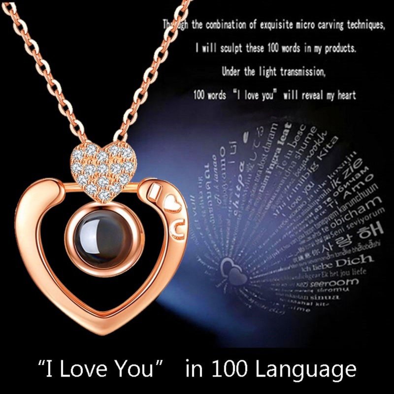 I Love You In 100 Languages Light Projection Rose Gold Pendant Necklace Gifts Ebay