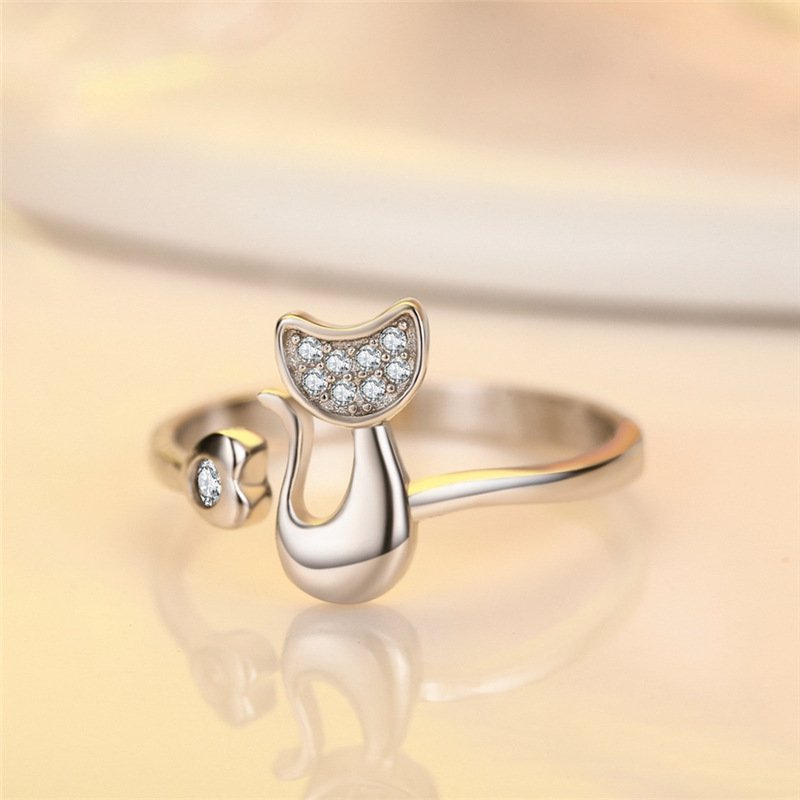 Silver Cat Adujustable Ring Pet Jewelry Kitten Ring