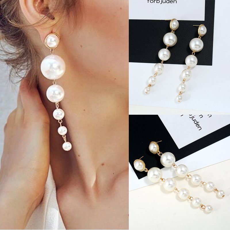 Women Ladies Elegant Long Tassel Pearl Crystal Dangle Earrings Drop Jewelry Gift
