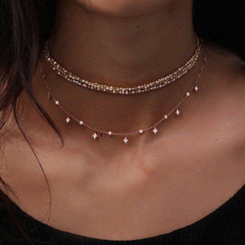 2019 Boho Multilayer Choker Necklace Turquoise Chain Silver Women Summer Jewelry