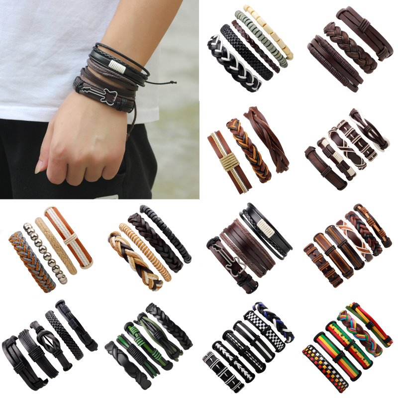 Generic Bracelet en Cuir,Superman Vintage Hommes Bracelet De Cuir Noir 4Pcs//Set Punk Tiss/é Cuir R/églable Bracelets Charme Femmes Hommes Bijoux Cadeaux De No/ël