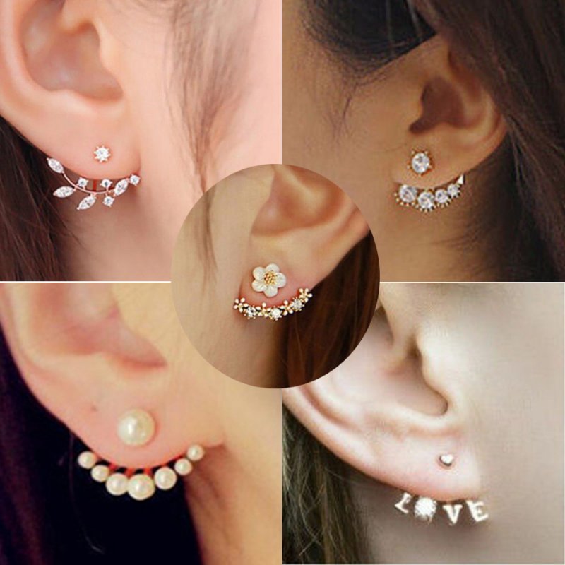 Womens Crystal Rhinestone Ear Stud Daisy Flower Cuff Earrings Fashion Beautiful