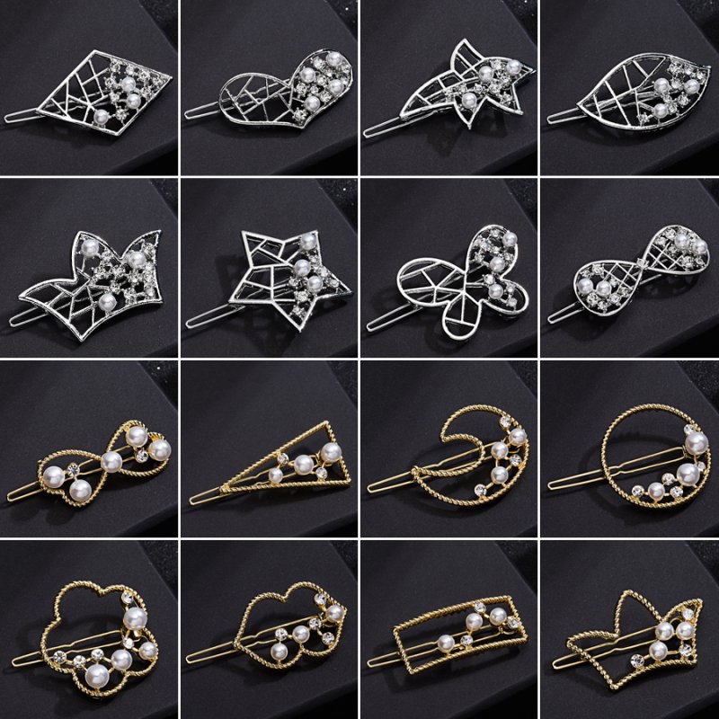 Women Girl Retro Metal Pearl Crystal Hair Clip Snap Barrette Claw