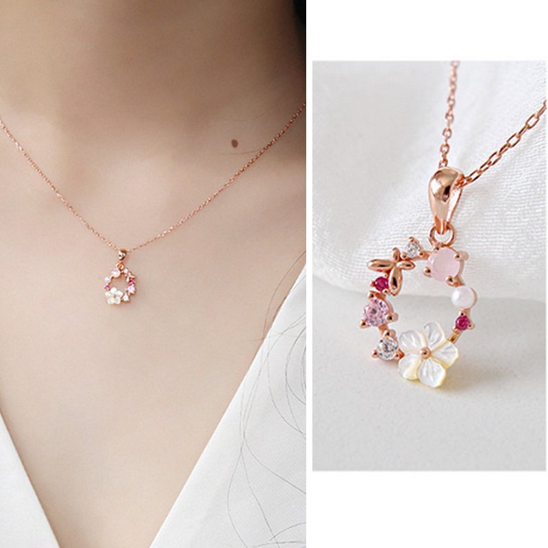 Download Fashion Butterfly Flowers Pendant Necklace Zircon Crystal Pearl Shell Garland Ebay