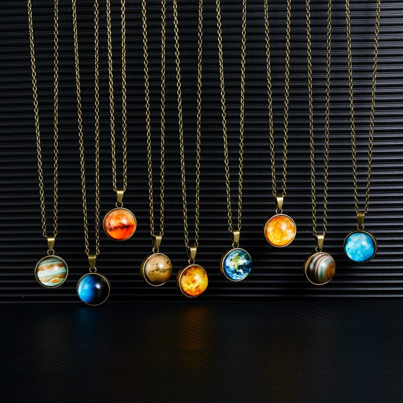 Luminous Double Side Glass Ball Necklace Earth Planet Galaxy