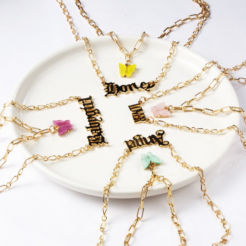 Download Fashion Gold Acrylic Butterfly Choker Chain Double Layer ...