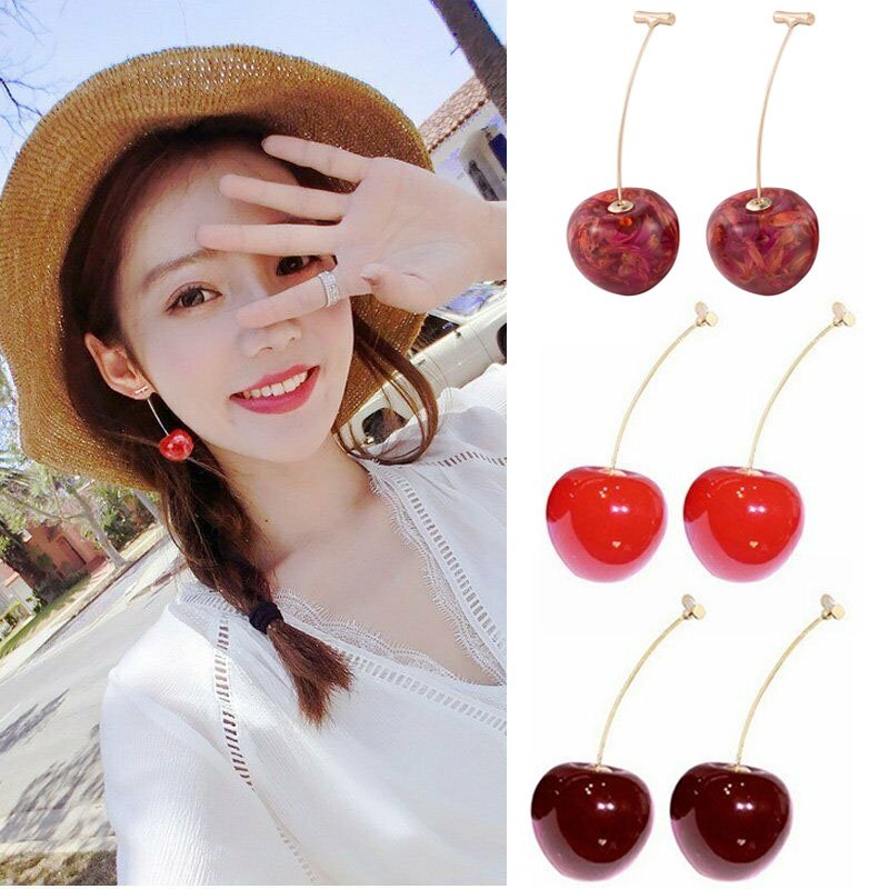 Lady Sweet Cute Cherry Fruit Simulation Earrings Ear Drop Stud Women Jewelry