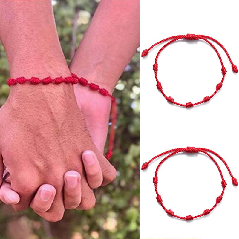 6PCS Pieces Summer String Bracelets Red Bracelet Red Cord Bracelet  Adjustable Kabbalah Red Knot String Bracelet Amulet for Protection, Evil  Eye and