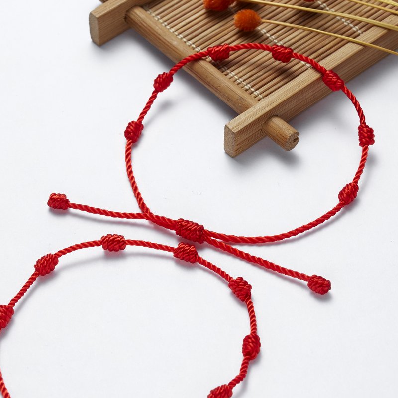 Lucky Red String 7 Knot Bracelet Amulet Red Braided Bangle Chain Women Men  Gift