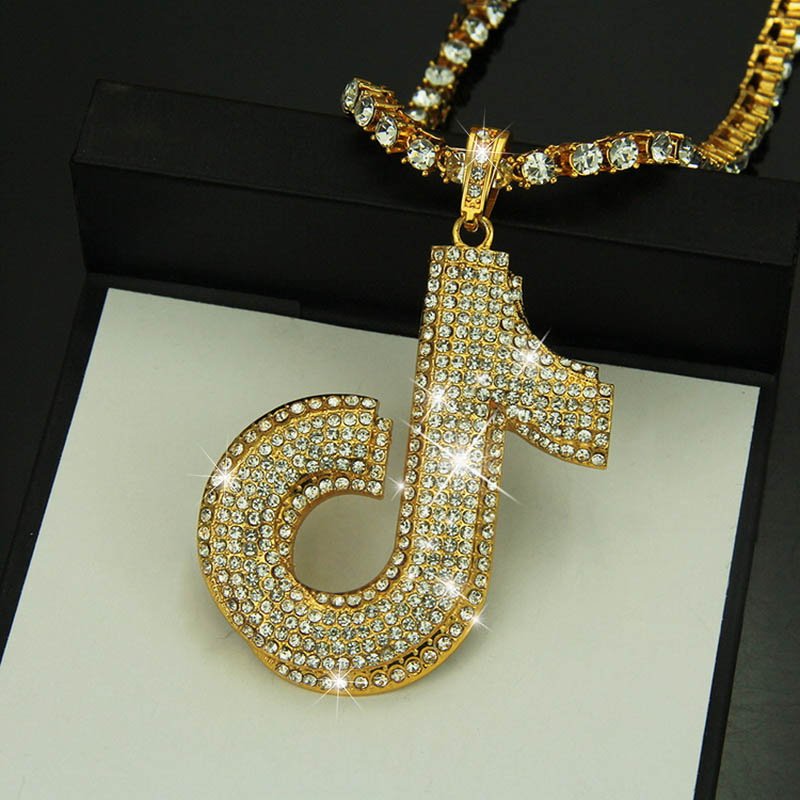 2020 Fashion TIK TOK Note Pendant Necklace Stainless Steel Crystal