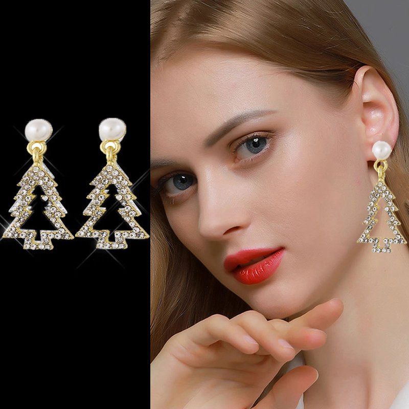 Rhinestone Christmas Tree Enamel Dangle Earrings Necklace Jewelry Xmas Gift ONE