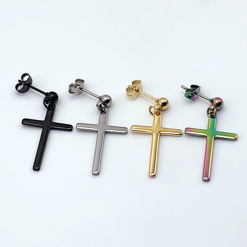 Gothic Punk Cuff Dangle Drop Cross Earrings Long Chain Stud