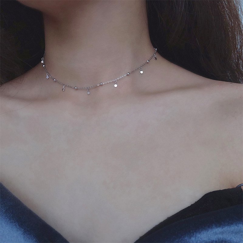 Silver Beads Pendant Necklace Choker Clavicle Chain Women