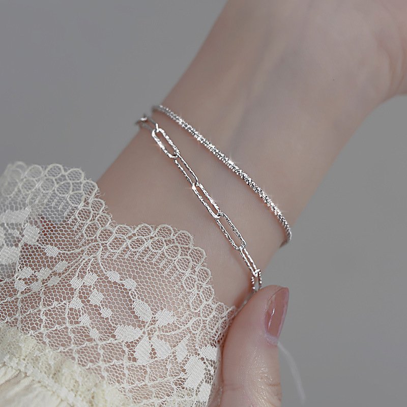 Silver Plated Geometric Bracelet Bangle Chain Women Simple