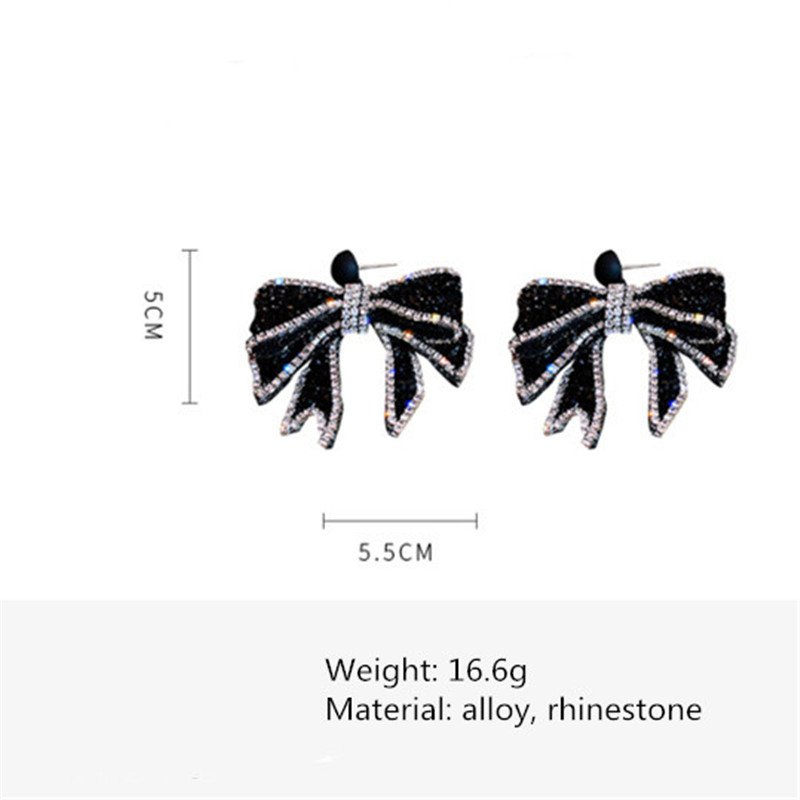 Fashion Black Bow Crystal Earrings Stud Dangle Charm Wedding Women Jewelry  Gift 