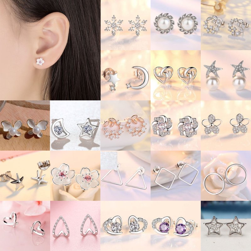 925 Silver Flower Butterfly Zircon Earrings Ear Stud Women Wedding Party  Jewelry