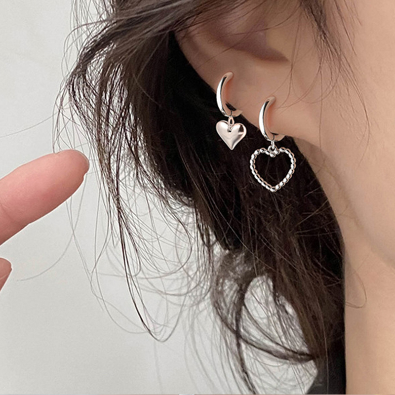 2pcs/Set Fashion 925 Silver Heart Earrings Hoop Drop Dangle 2pcs/Set Fashion 925 Silver Heart Earrings Hoop Drop Dangle