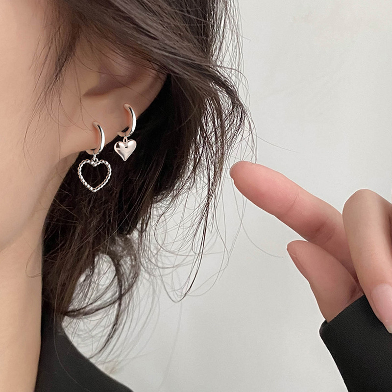 2pcs Fashion Silver Plated Heart Earrings Hoop Drop Dangle