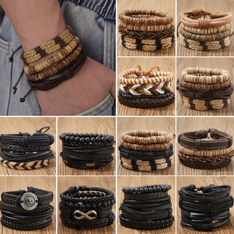 6 pcs punk accessories mens bracelets stainless steel braided bracelet