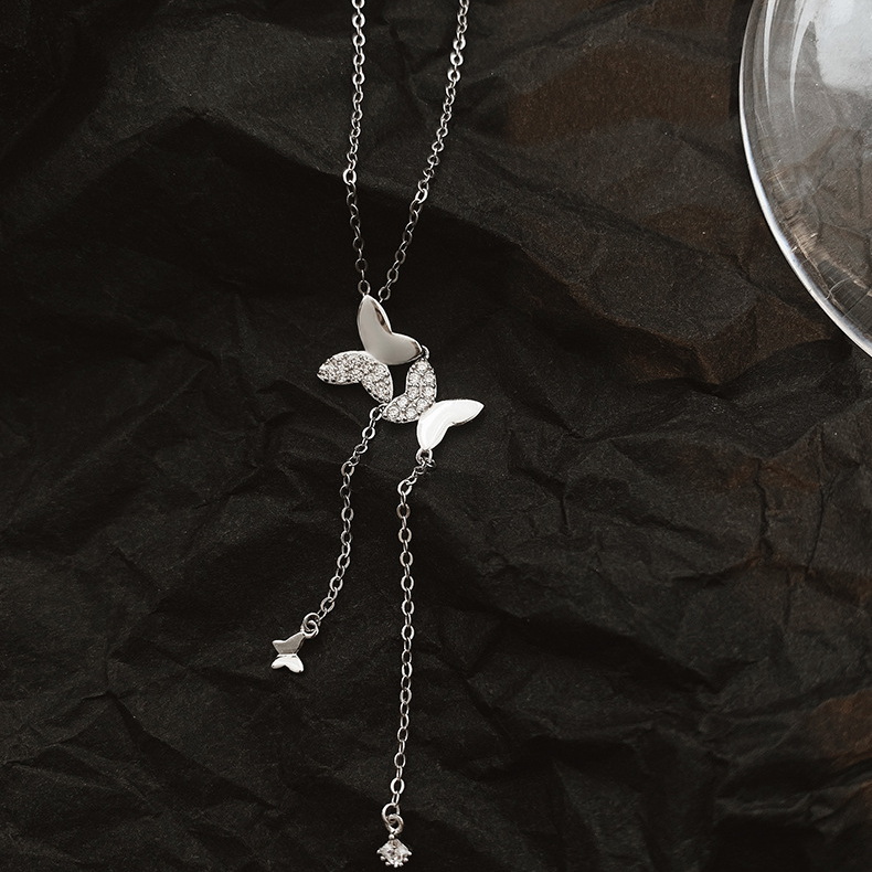 925 silver Simple Shell Butterfly Necklace Pendant Clavicle Chain