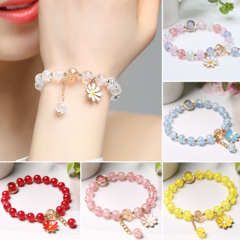 Fashion Crystal Beads Daisy Flower Lucky Bracelet Elastic