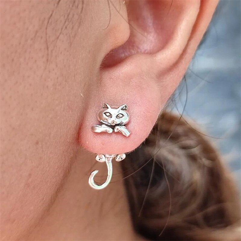 アクセサリー Animal Fetish Pierced Earrings - Silver Cute 925 Silver Cat Animals Piercing Earrings Stud Charm