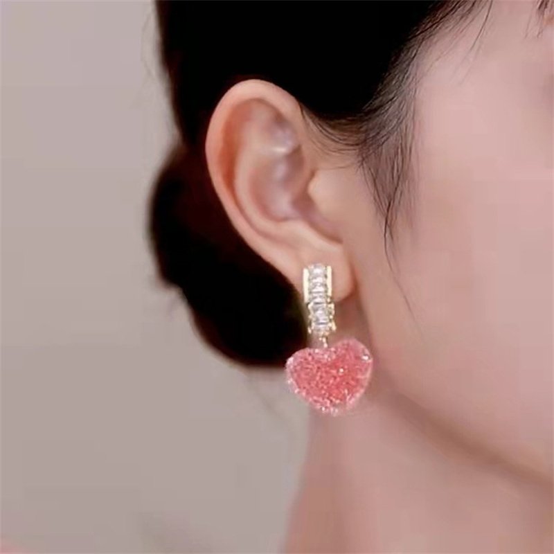 Cute Candy Cubic Zircon Heart Drop Dangle Earrings Stud