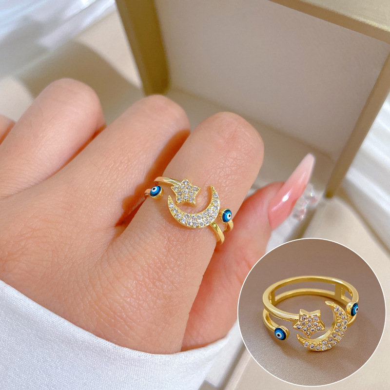 Evil Eye Rings Gold Plated Moon Zircon Open Ring Women Men Evil Eye Rings Gold Plated Moon Zircon Open Ring Women Men