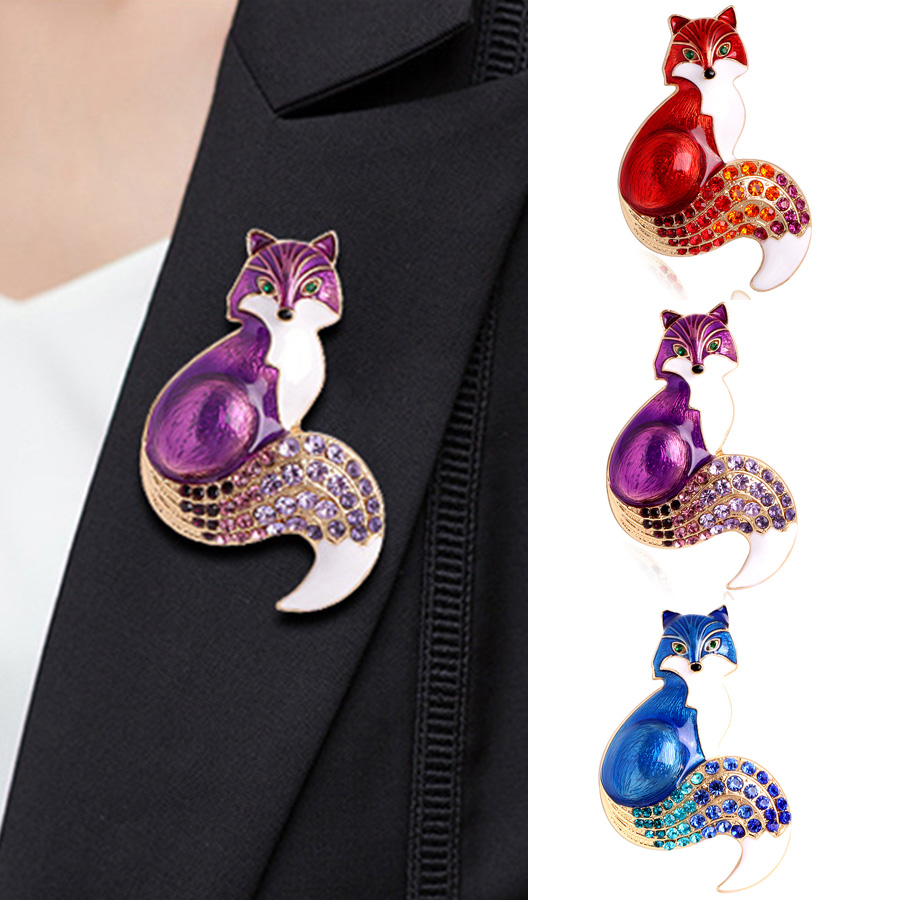Wholesale Crystal Fox Animal Brooch Pin Enamel Breastpin Women Men Jewelry  Gift